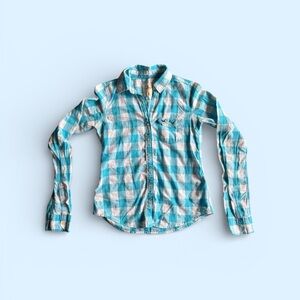 Hollister Blue and White Plaid Button Down Shirt